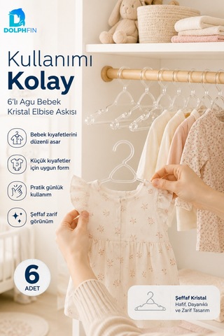 Kristal Bebe Askısı 6 Lı Bebek Çocuk Kıyafet Askısı Şeffaf Plastik Dolap Düzenleyici Askı Beyaz