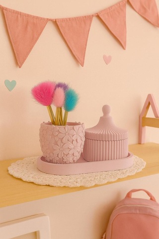 Çiçek Desenli Pembe 3 Lü Set