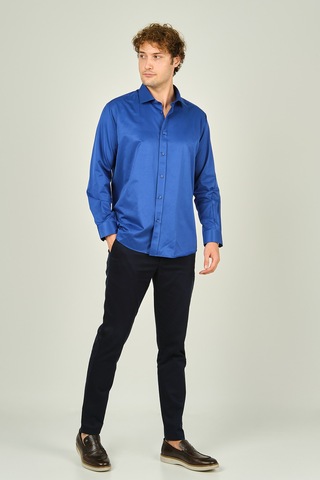 Figs Erkek Slim Fit Uzun Kollu Pamuklu Parlak Kumaş Gömlek 0013 Saks Saks