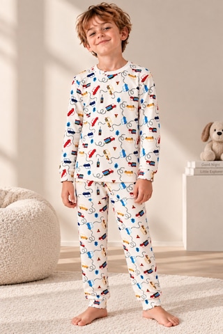 Free Beka Araba Desenli Bisiklet Yaka %100 Pamuklu İnterlok Kumaş Erkek Çocuk Uzun Kollu Pijama Takımı Çok Renkli