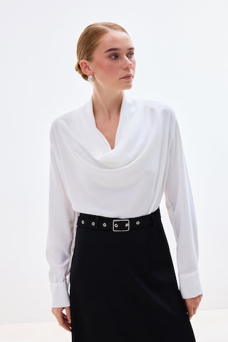 Sateen Degaje Yaka Bluz - Ekru-136736 Ekru