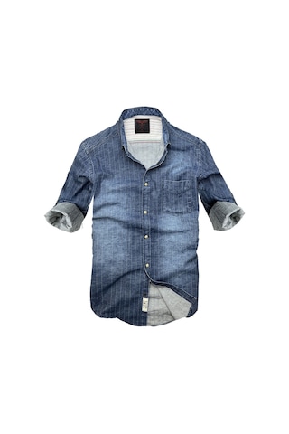 Slim Fit Saf Pamuk Denim Kumaş Kot Gömlek--laci Çizki Eskitme- Renkli