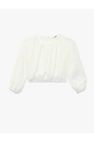 Koton Beli Lastikli Viskon Karışımlı Uzun Kollu Bisiklet Yaka Crop Bluz Ekru 6skg60109aw Ekru