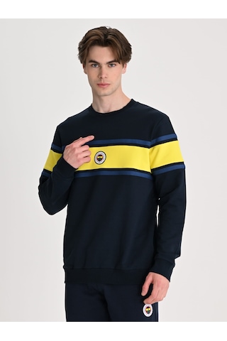 Fenerbahçe Lacivert Tribün Sarı Bantlı Erkek Sweatshirt Fb Laci Yeni