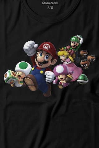 Kendim Seçtim Super Mario Party Star Rush Baskılı Tişört Çocuk T-shirt 001