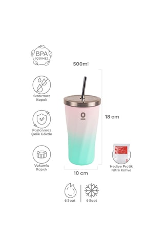 Paslanmaz Çelik Renk Geçişli Pipetli Mug Termos 500 ML No:79