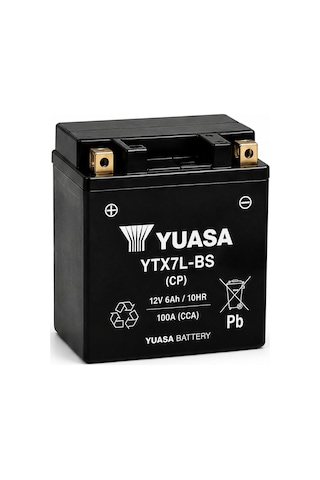 Yuasa Ytx7l-bs Cp 12v 6ah 100a Agm Bakımsız Motosiklet Aküsü 125cc'ler İçin