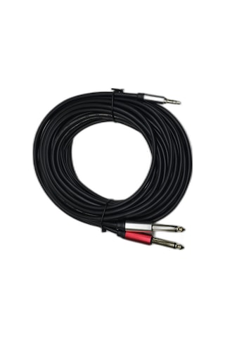 10 Metre 3.5 Mm To 2 X 6.35 Mm Ses Kablosu - Aux To Çivi Jak Mikser Ve Amfi Bağlantı Kablosu