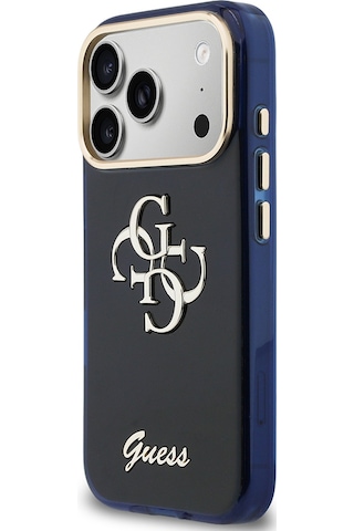 Apple iPhone 17 Pro Max Uyumlu Kılıf Guess Lisanslı Yazı Ve 4g Büyük Metal Logolu Tpu Kapak Mavi
