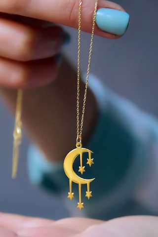 Papatya Silver 925 Ayar Gümüş Gold Kaplama Kesim Dilek Yıldızı Hilal Kolye