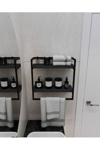 Aju Havluluk 2 Katlı Duvara Monte Raf Aksesuarlık Şal Askılığı Banyo Mutfak Düzenleyicii Antrasit