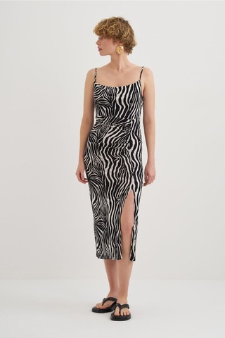 Mathilda Store Kadın Yırtmaç Detaylı Midi Elbise