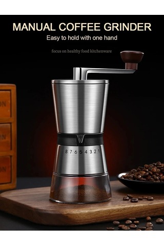 Jialan Manuel Kahve Değirmeni Seramik Çapaklar İle 2-3 Bardak Gümüş