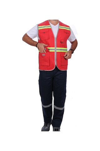 Formteks İşçi Çok Cepli Reflektörlü Alet Yeleği Kırmızı / Yeşil Kırmızı