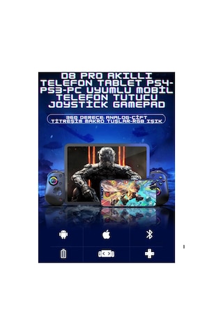 Turbo İle Teleskopik Oyun Denetleyicisi Titreşim Gamepad Android iOs Uyumlu Ps3 Ps4 İçin Bt 5.2 D8 Pro