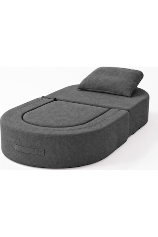 Homedius Sofa Bed Katlanır Yatak Olabilen Berjer Koltuk Puf Seti Antrasit
