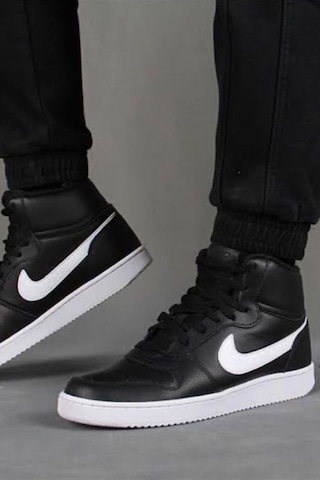 Nike Ebernon Mid Triple Leather Erkek Sneaker Hakiki Deri Bilekli Spor Ayakkabı Siyah