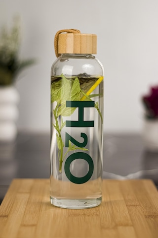 H2o Borosilikat Cam Matara Bambu Vakum Kapaklı Su Şişesi Suluk (Kumaş Kılıf Hediyeli) 600 ML Bambu