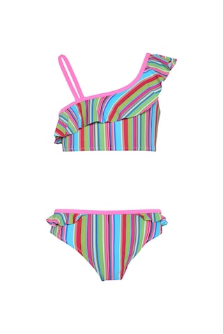Toosalty Kız Çocuk Çok Renkli Mavi Çizgili Pembe Biyeli Bikini Takımı 25sg003st Çok Renkli
