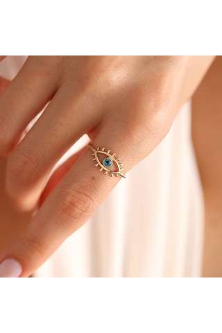14 Ayar Altın Göz Yüzük Eyelash T11141 Renkli