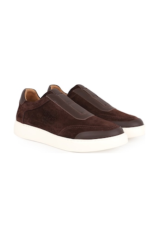 Libero Erkek Sneaker Ayakkabı Hakiki Süet Deri Slip-on Bağcıksız Monogram Logolu Hafif Kalın Eva Taban L5966 Kahve