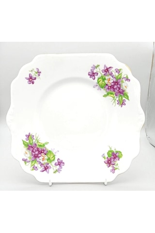 Mor Menekşe Desenli Vintage İngiliz Antika Servis Tabağı 23.5cm
