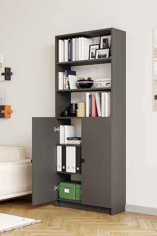Bili Kitaplık 5 Raflı 2 Kapaklı Çok Amaçlı Ofis Salon Kitap Dosya Rafı Antrasit Antrasit