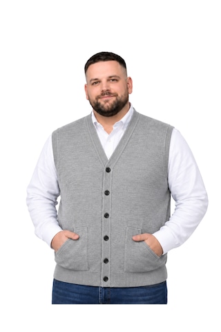 Battalmoda Erkek Büyük Beden Gri Cepli Triko Yelek 3xl-4xl-5xl-6xl
