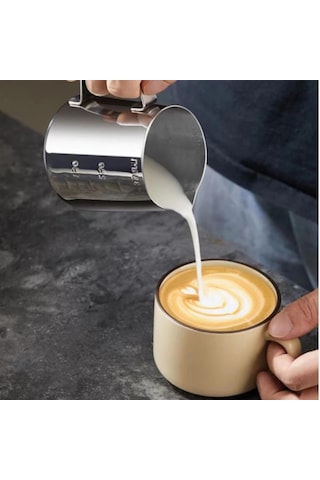 Perlotus 350 Ml Kahve Süt Köpürtme Potu 304 Paslanmaz Çelik Barista Sütlük Ölçü Göstergeli