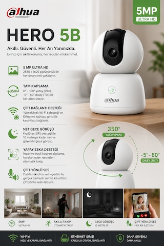 Hero 5b Akıllı Kamera - 5mp Akıllı Wifi Kamera 360' Kablosuz Ev Kamerası Dahua Türkiye li