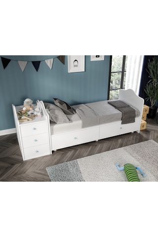 Angel Beşik Büyüyebilen Mavi Kulplu Komidinli