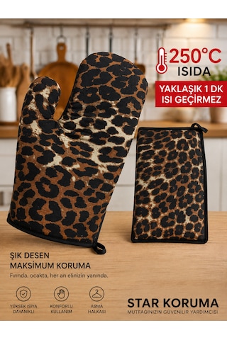 Star Koruma Mutfak Eldiveni Leopar Desenli