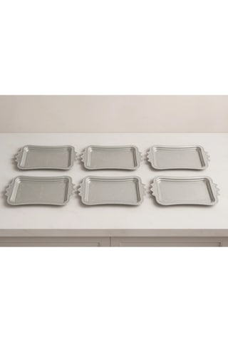 6 Adet Plastik Kahve Sunumluk Tepsi Servis Tepsisi 18 30cm Gümüş