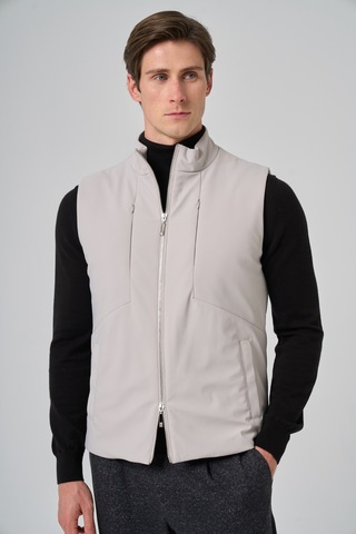 Morven Erkek Ekru Polyamide Spor Gizli Cep Fermuarlı Yelek 26ks049001454 Ekru