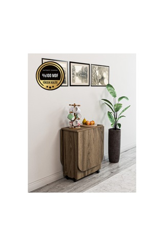 Oval Masa Açılır Katlanır Fonksiyonel Mdf Ceviz