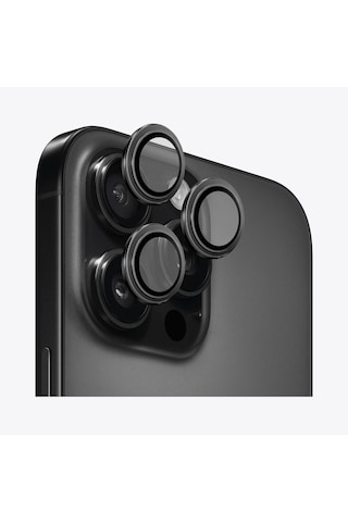 Safeus Safir Temperli Kamera Lens Koruyucu Apple Uyumlu iPhone 16 Pro Max İle Siyah