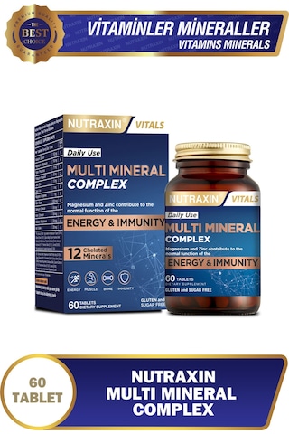 Nutraxin Multimineral Complex 60 Tablet Magnezyum, Kalsiyum, Çinko, Demir, İyot, Krom
