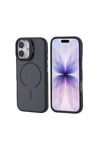 Zore Apple iPhone Uyumlu 17 Kılıf M-safe Şarj Özellikli Kamera Standlı Omsy Notron Kapak - Siyah