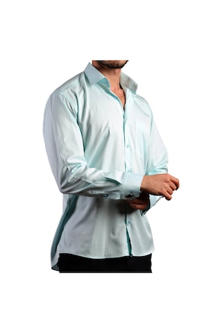 Su Yeşili Mint Büyük Beden Rahat Kesim Micro Kumaş Kol Düğmeli Regular Fit Erkek Gömlek - 190-22 001