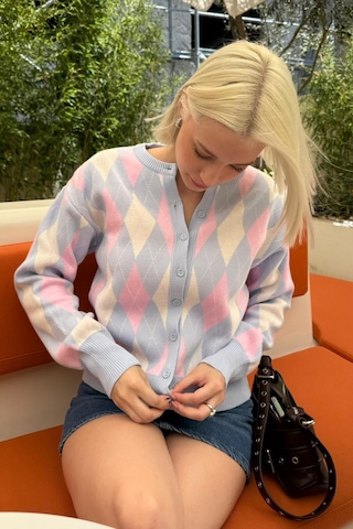 Madmext Mavi Baklava Desenli Bisiklet Yaka Kadın Hırka Mg2496 Mavi