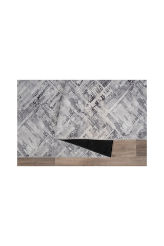 Plato Halı Parantez Efsane Lüks Oturma Odası, Salon, Antre, Yıkanabilir Polyester Kaymaz Taban Gri Halı