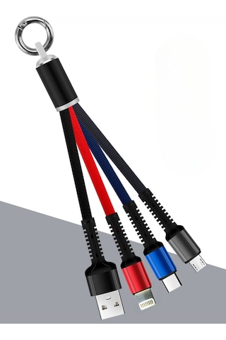 Buffer Işıklı Anahtarlık Model 3 İn 1 Usb Çıkışlı Mikro,type-c Ve İphone Uyumlu Şarj Kablosu Diğer