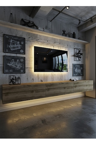 Resital Ledli Duvara Monte Tv Sehpası - Ceviz - W6008-2 Ceviz