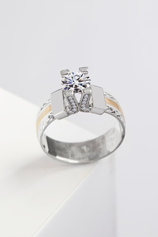 Altı Üç Şeritli Rodyumlu 925 Ayar Gümüş Bayan Alyans Yüzük -7966