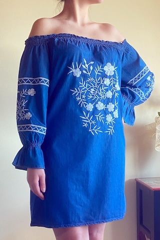 Mia Butik Kadın Mavi Nakış İşleme İnce Kot Elbise-252 Mavi