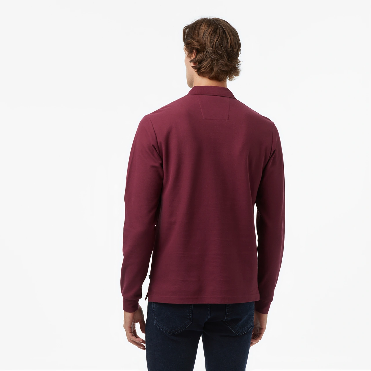 Nautica Erkek Bordo Classic Fit Uzun Kollu Polo Yaka T-shirt Düz K57351t Bordo