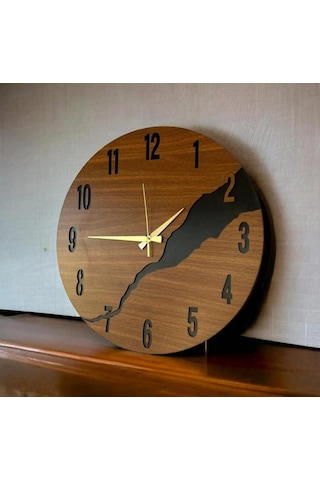 Duvar Saati - Ahşap Duvar Saati -uygun Hediye Şık - Modern Saat No:7 Kahverengi