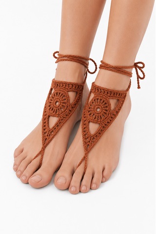 Boho Stil Barefoot Sandal El Yapımı Tarçın Ayak Aksesuarı Çift
