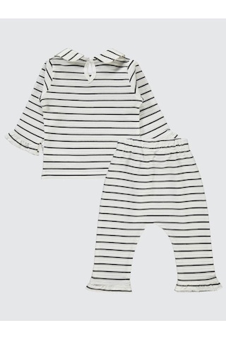 Civil Baby Çizgili Jakarlı 6-18 Ay Takım Ekru