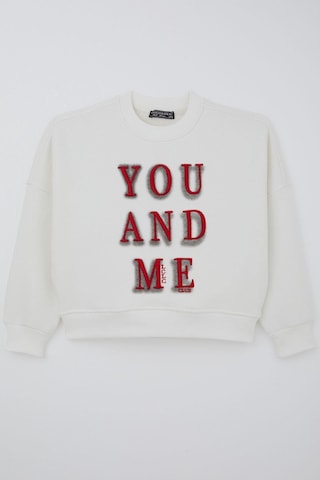Locoloco Kız Çocuk Sweatshirt You And Me Yazı Nakışlı 9-14 Yaş, Ekru Ekru